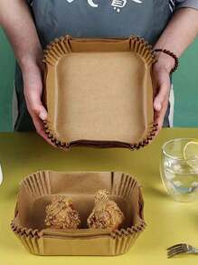 200pcs/Pack Air Fryer Paper Liners, Oil Absorption Sheets, Baking Parchment, Round Paper Dishes For Home Cooking