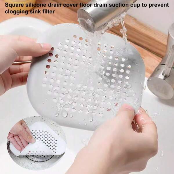 Tapete de filtro cuadrado, colador de fregadero, ventosa anti-obstrucción, adecuado para drenajes de fregaderos de baño y cocina