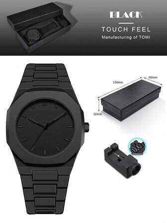 TOMI TOMI Gift Set Elegant Minimalist Business Men's Watch, Matte Oil Plastic Strap Striped Dial Quartz Watch, Fashion Men's Watch Set Suitable For Daily Life, Holiday Gifts, Father's Day, Christmas,
