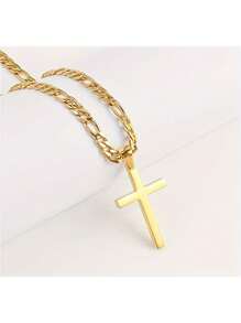 1pc Unisex Italian Cross Pendant Necklace, 3D Cut High Polish Cuban Chain Necklace, Suitable For Daily Wear, Gift For Birthday, Valentine's Day, Party