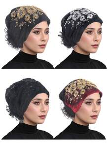1pc Plum Blossom Embroidery Beaded Skullcap, Suitable For Everyday Wear