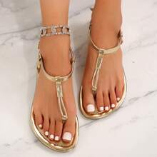 Sandalias para mujer para uso casual, de diseño sencillo y livianas - Dorado - Ver 7