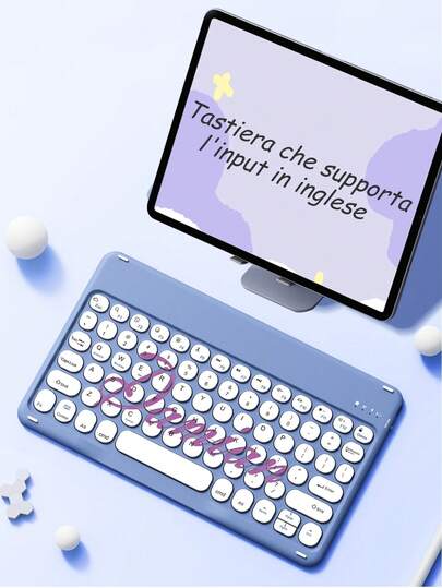Teclado personalizado para tableta, teclado inalámbrico personalizado con múltiples idiomas, opciones de idioma de escritura (inglés/árabe/francés/alemán/tailandés/italiano/español), accesorios para tableta con texto personalizado, diseño silencioso de arco, compatible con teléfonos inteligentes de 10 pulgadas, computadoras portátiles e iPad, compatible con 3 sistemas operativos, adecuado para regalos de cumpleaños de chicas, parejas, familia y amigos