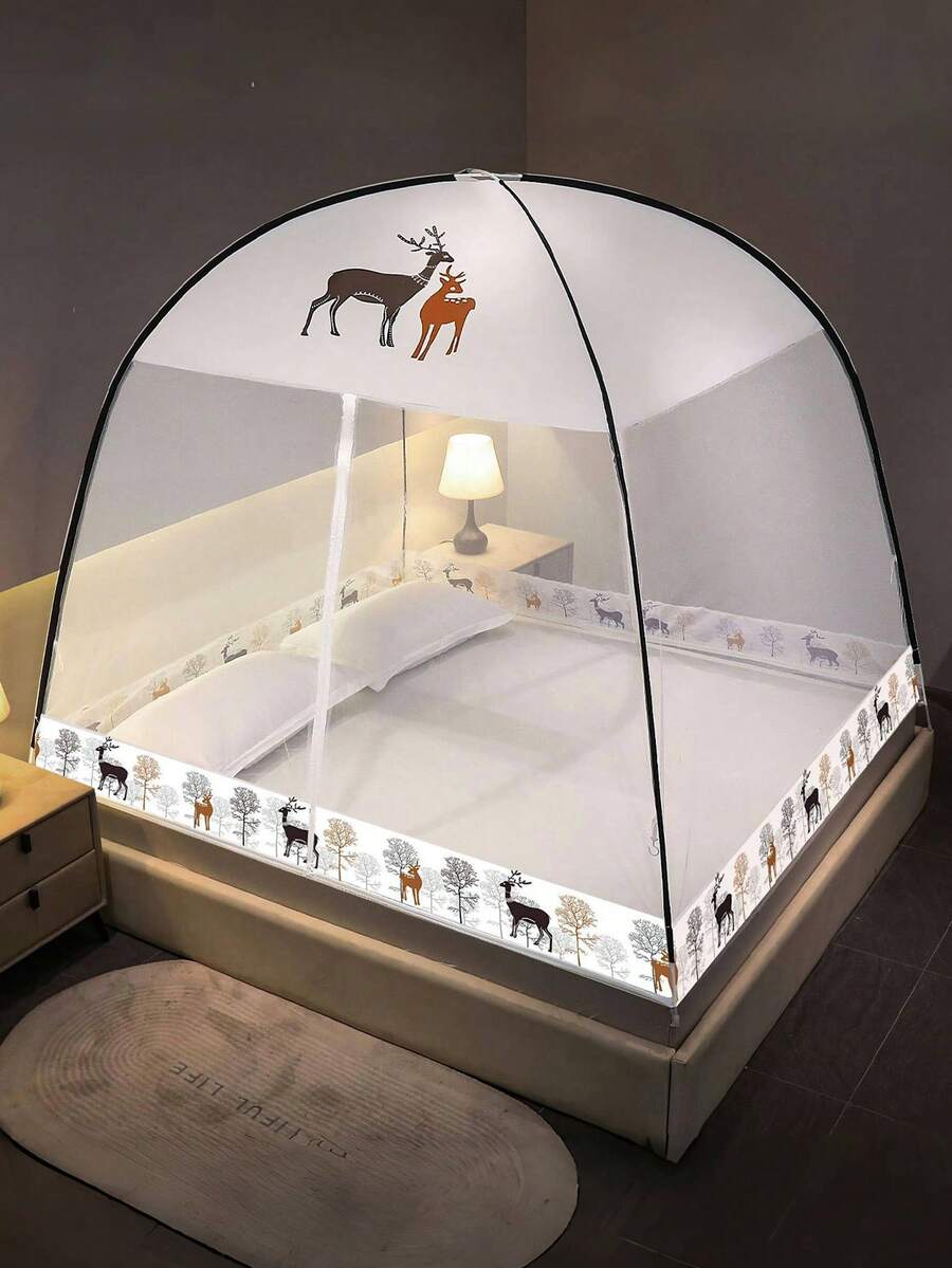 Libre de instalación elevada yurta mosquitera puerta plegable, Mosquitero Plegable Cama 1.8x2x1.5m, Tienda de campaña de red desplegable con parte inferior,  diseño plegable para dormitorio y viajes al aire libre, fácil de instalar y lavar - Blanco - Ver 1