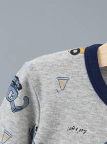 6件套年轻男童卡通内衣套装，可爱汽车图案加厚长袖睡衣，太空宇航员印花家居服秋季 - 彩色 - 查看 5