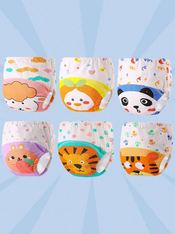 Set de 3 piezas de pantalones de entrenamiento para ir al baño con diseños de dibujos animados de niño y niña - transpirables, lavables, a prueba de fugas, con divertidos patrones de animales de dibujos animados, pañal lavable