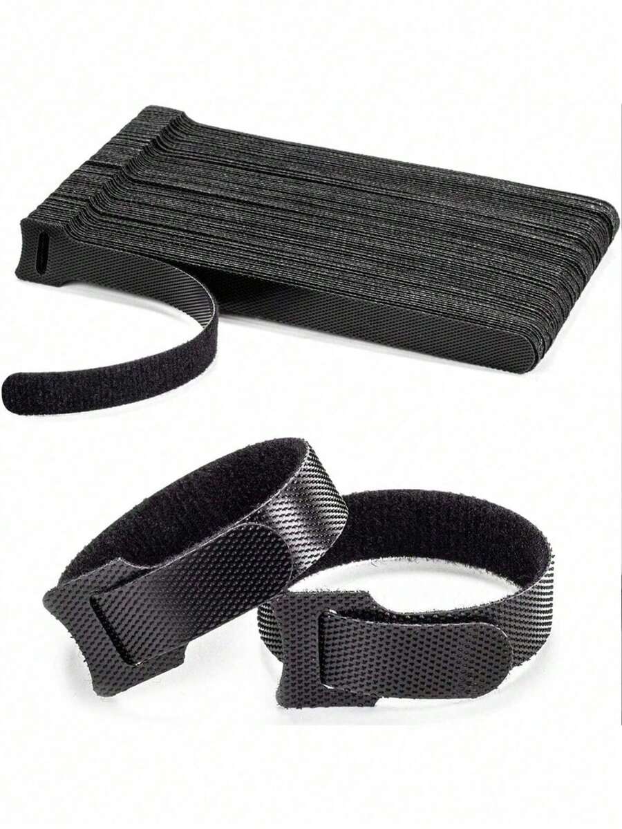 电缆线整理扎带、钩环扎带，适用于家用数据线存储和园艺扎带 - 黑色 - 查看 1