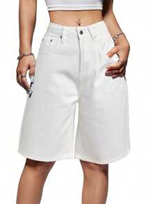 Women Jorts Baggy Jeans Jorts Outfits Mid-Low Waisted Denim Y2K Shorts Summer Hot Short Pants Streetwear - 白色 - 查看 5