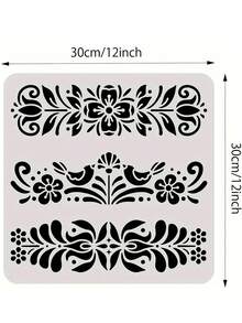 可重复使用的塑料民间装饰绘画模板 - 用于绘画花朵的角模板 12x12 英寸花卉图案斯堪的纳维亚风格 - 适用于 DIY 艺术工艺墙面帆布家具 - 送给艺术家和手工艺人、返校、学校用品的完美礼物