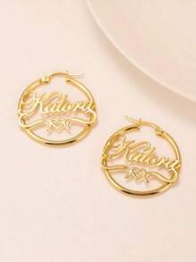 Brincos de Argola Personalizáveis em Aço Inoxidável com Coração e Nome - Perfeito para Aniversários, Formatura e Ocasiões Especiais - Presente Elegante de Estilo Boho, Prata, Dourado, Estiloso, Moda de Outono, Vintage, Dinheiro Antigo, Moda Anos 2000, Y2K, Personalizado