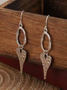 Boucles d'oreilles pendantes en forme de cœur creux ton argent, conviennent pour le port quotidien et les fêtes pour les femmes