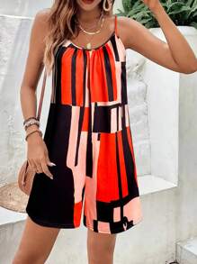 Summer Outfits For Women,New Geometric Pattern Summer Sleeveless Jumpsuit For Vacation Outfits Women,Daily Jumpsuit For Women