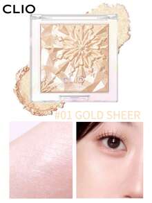 Clio K-Beauty Prism 高光，高光澤臉部亮采，珍珠閃耀細緻烘焙粉，亮片持久，粉狀高光，日常妝容 - 01 GOLD SHEER - 查看 3