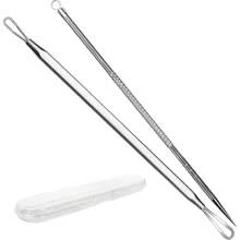 Extractor de puntos negros de acero inoxidable, extractor de granos, extractor de granos, extractor de comedones, herramienta de tratamiento del acné de grado quirúrgico, kit de eliminación de imperfecciones de 3ra generación para rostro, nariz, zona T, 2 piezas