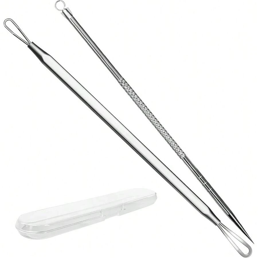 Extractor de puntos negros de acero inoxidable, extractor de granos, extractor de granos, extractor de comedones, herramienta de tratamiento del acné de grado quirúrgico, kit de eliminación de imperfecciones de 3ra generación para rostro, nariz, zona T, 2 piezas