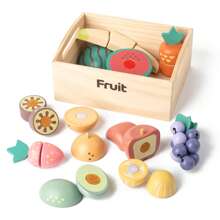 Montessori Children's Early Education Wooden Realistic Kitchen 6-Piece Set - Includes Wooden Realistic Fruits, Vegetables, Bread, Fresh Produce, Kitchenware, Knives. Kitchen Toy Set With Wooden Box, Cutting Board, Pots And Pans, Knives. Suitable For 3-6 Year Old Boys And Girls. Can Be Given As Birthday, Children's Day, New Year, Christmas Gift To Cultivate Children's Imagination And Social Skills.