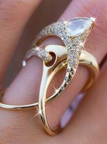 Stylish Ring Special Knot Design 18k Gold Plated Paved Shining Zirconia Match Daily Outfits Party Accessory Luxury Jewelry