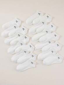 1/20 paires de chaussettes de sport et décontractées à nœud plat blanches pour femmes, cadeau de Noël - Blanc - Voir 2