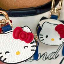 Sanrio 1 pieza Llavero de Hello Kitty - Estuche de llaves de piel, con cremallera dorada, llavero multifuncional, diseño compacto, adecuado para uso doméstico, regalos festivos, accesorios de decoración, cierre de cremallera duradero, organizador de llaves, aplicable para accesorios de Hello Kitty, decoración para parejas