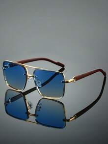 新款经典复古金属双梁方形框架木纹腿时尚百搭装饰时尚眼镜，适合男女，日常休闲，海滩旅行，户外，情侣，简约时尚，适合夏季海滩度假、户外、旅行