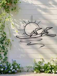 1pc Sunrise & Seagull Metal Wall Art, Black Bird Silhouette Design, Modern Home Decor For Living Room Or Patio, Unique Housewarming Gift, Bird Decoration, Room Decor - 多色1 - 查看 1