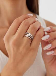 1pc Christmas Sterling Silver Multiple Interlocking Loops Shiny & Dazzling Luxurious Party Center Women's Ring, Exquisite Gift For Birthday & Christmas, Romantic Style For Women