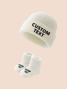 2pcs/Set Personalized Graphic Knit Hat And Socks For Infants & Toddlers, Comfortable, Fashionable And Versatile, Suitable As Gifts For Boys And Girls For Everyday Wear