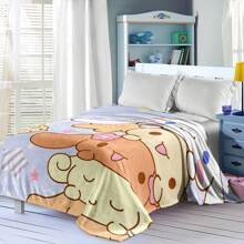 Sanrio Mehrfarbige Jellybean Corgi Hund Anime Decke - Gestrickte Polyester Fleece, modernes digitales Druckbild, Cartoon Thema, Sanrio Kitty Merchandise, gemütliche Ganzjahres Heim Dekor Tagesdecke, maschinenwaschbar
