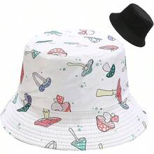 Unisex Reversible Bucket Hat For Beach And Fishing - Mushroom White - View 1