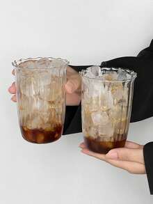 1件/2件/4件 420毫升 14.2盎司竖条纹玻璃杯，花形水杯，冰咖啡杯，饮水杯，透明玻璃杯，玻璃水杯，高硼硅玻璃杯，耐高低温 - 無色 - 查看 2
