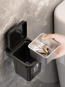 1pc Stainless Steel Wall Mounted Ashtray With Lid, Trash Can Shape - Anti-Flying Ash, Creative Home And Bathroom Decoration, Suitable For Living Room, Bedroom, Holiday Gift