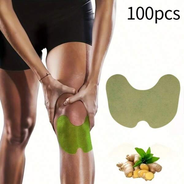 100 piezas Parche herbario de alivio para la rodilla, cuello, hombro y cintura - Tela no tejida suave, remojado en jengibre, alivia los músculos, excelente para la recuperación del fitness y los deportes