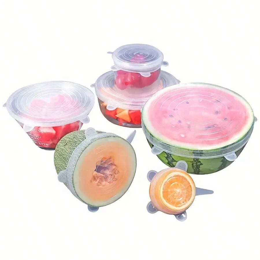 6 Pack Flexible Sealing Silicone Bowl Covers, Elastic Food Storage Covers, Reusable, Dishwasher And Microwave Safe, Kitchen Organization Accessories - trắng - Xem 1
