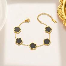 New Fashion Clover, Lucky 5-Leaf Titanium Steel 18k Gold Plated Bracelet Set In Black/Red/White/Green. Symbol Of Luck, Gift For Friends, Wife, Beloved Mother