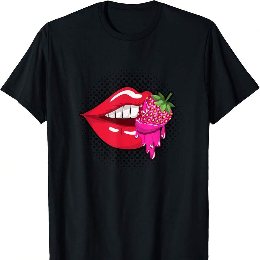 Strawberry, Drip Graphic, Airbrush Graffiti T-Shirt Camisetas - 黑色3 - 查看 1