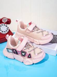 1 Pair Children Girls' Low-Top Sneakers, Lightweight Breathable Durable Anti-Slip Fashionable Casual Elastic Slip-On Sports Shoes - Watermelon Pink - View 2