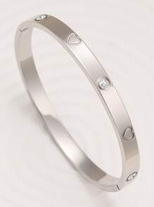 1 Set Gold Heart Design Bangle Bracelet And Thick Ring Jewelry Set, Minimalist Thick Ring Set For Women