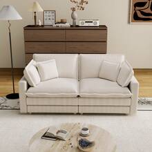 70" Modular Corduroy Sectional Sofa, Oversized Deep Seat 2-Seater Cloud Couch With 4 Pillows, Fluffy Upholstered L-Shaped Sofa For Living Room Or Bedroom,Beige - 米色 - 查看 1
