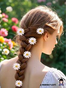 一套6个小号向日葵发夹，完美契合波西米亚风格或Cosplay造型。它们可以用来装饰你的头发，提升你的海滩度假照片、万圣节派对、夏日海滩出游和假日旅行的格调。这些发夹也是送给亲密朋友的绝佳礼物。爪夹、发夹、发夹 - 白色 - 查看 2