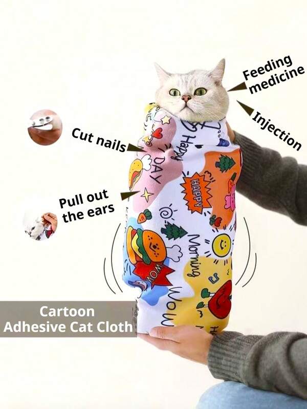 1 stuk multifunctionele zelfklevende magische stof voor katten, deken voor het verwijderen van dierenhaar, herbruikbaar, patroon met cartoonkat, dierenbenodigdheden