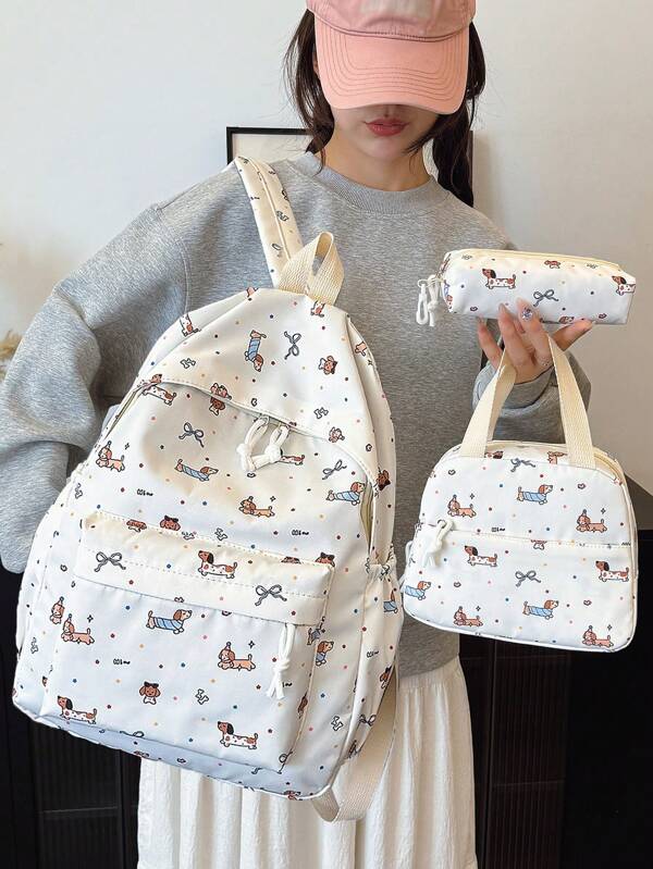 مجموعة من 3 قطع للبنات: 1 حقيبة ظهر مطبوع عليها نمط الديكس ، 1 حقيبة يد مزدوجة الطبقة ، 1 علبة أقلام مدمجة، حقيبة ظهر مدرسية مثالية للرجوع إلى المدرسة