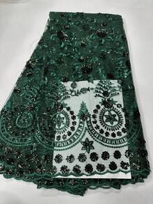 1 码/5 码奢华非洲蕾丝面料 - 浅金色法式网眼亮片设计，刺绣薄纱适合优雅连衣裙和派对婚纱涤纶/腈纶混纺仅可干洗。 - 彩色 - 查看 3