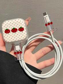 3 件波尔卡圆点和番茄 TPU 充电器保护壳，适用于 13/14/15/16 英国标准 18W/20W 充电器 Nan 数据线保护器 充电器配件 手机配件 - 彩色 - 查看 5