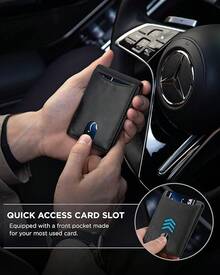 RFID Blocking Slim Bifold Genuine Leather Minimalist Front Pocket Wallets For Men With Money Clip Thin Mens - Black - View 3