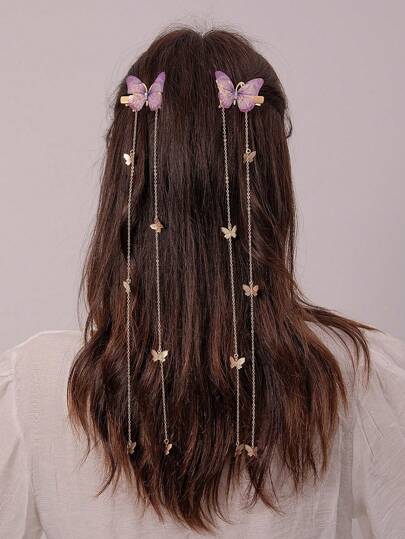 2 件装仙女风格甜美森林蝴蝶装饰发夹，适合女孩，日常配饰