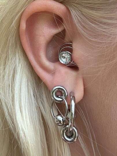 Set da 3 Orecchini a Spirale Unici in Argento con Strass Multicolore, Adatti per Uso Quotidiano, Feste e Festival Musicali delle Donne