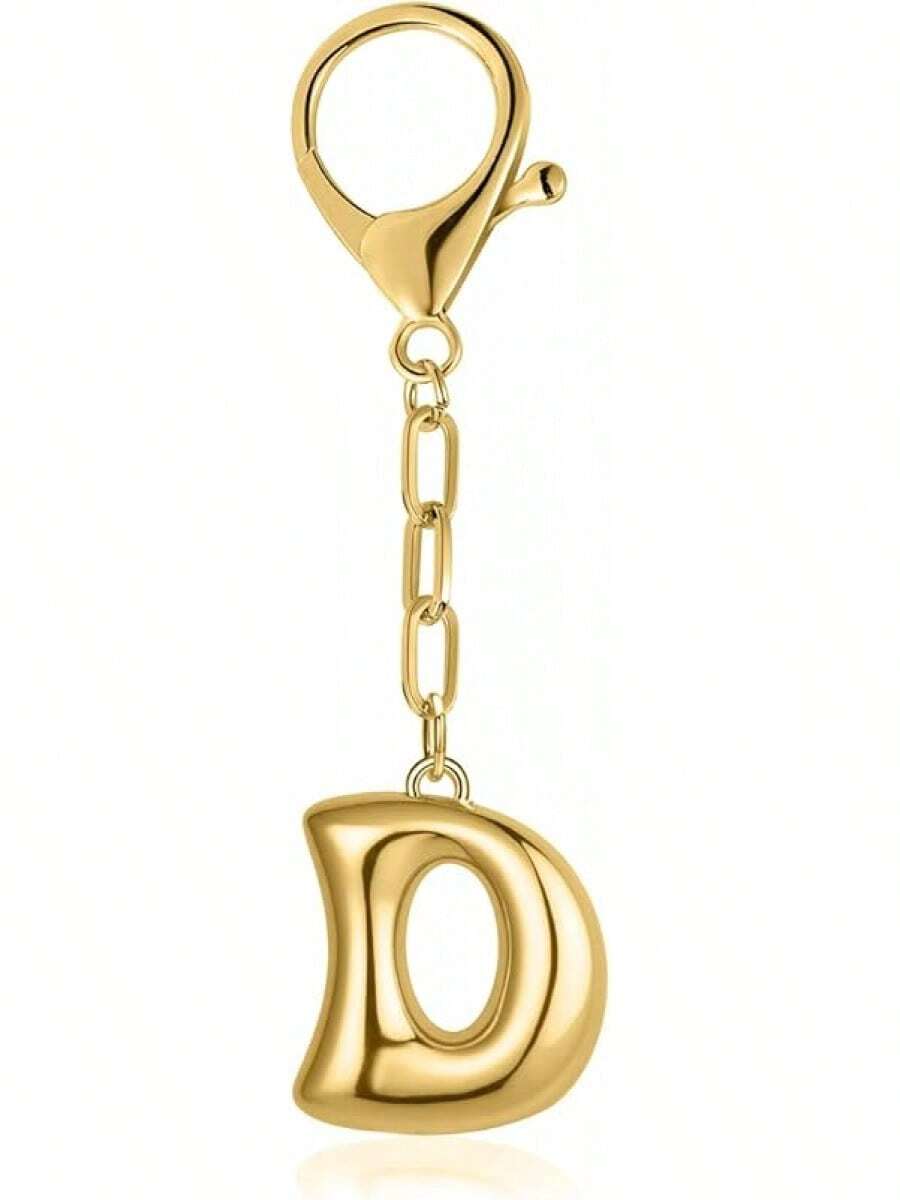 Initial Keychain Women Gold Bubble Letter Bag Charm Personalized Handbag Alphabet Keyrings Accessories - Letter D - View 1