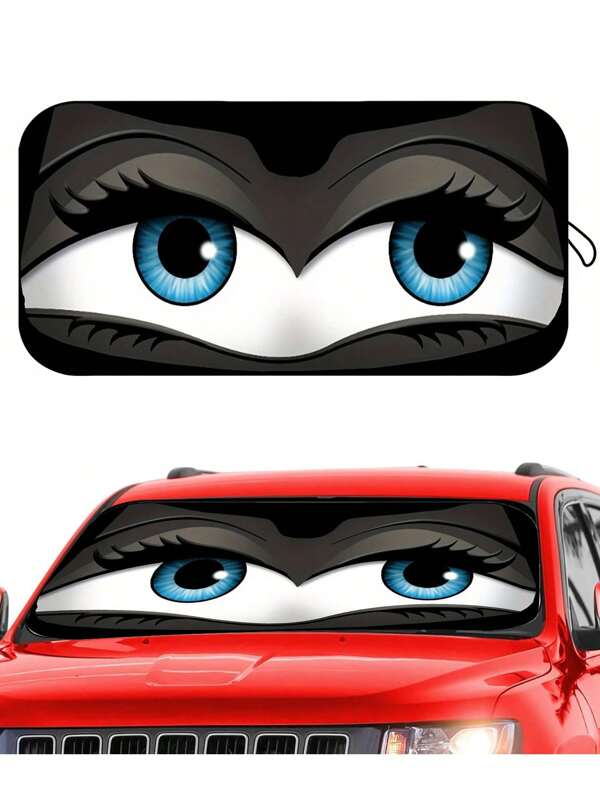 1 Stück schwarzer lustiger Auto Sonnenschutz, faltbarer UV-Schutz Sonnenschutz, geeignet für SUV, Limousine, LKW Windschutzscheibe, Auto Sonnenblende mit Aufbewahrungstasche, faltbarer Sonnenschutz blockt UV-Strahlen und Hitze für Kleinwagen, Mini-SUVs usw.