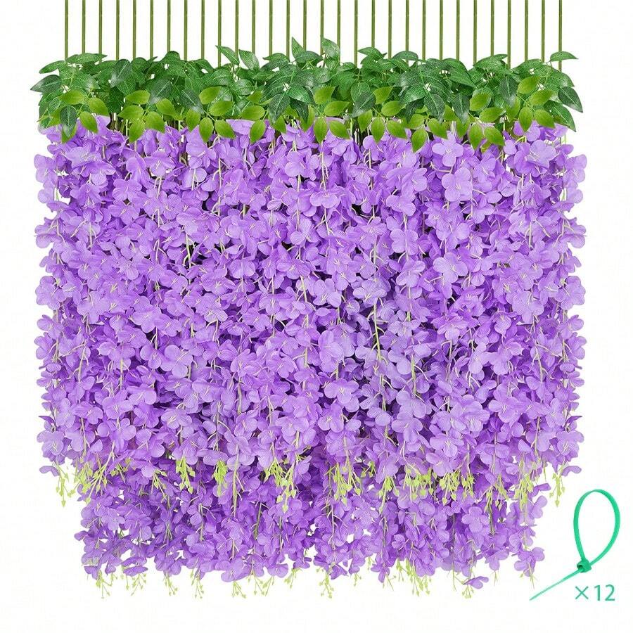 Artificial Wisteria Hanging Flowers Fake Wisteria Flower Garland Silk Vines Rattan Decor For Home Wedding Arch Wall Garden Greenery Bedroom Outdoor Office Party Decoration, Valentine Day, Gift Gifts Birthday Graduation