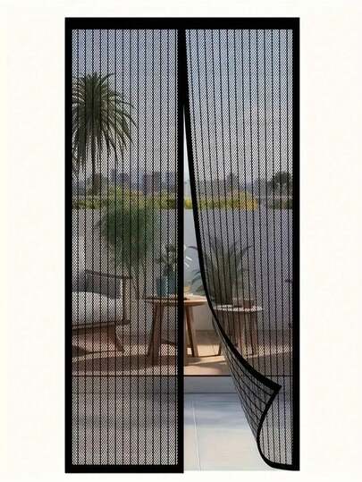 Summer Anti-Mosquito Magnetic Screen Door Curtain - No Drilling Installation, Pet Friendly Soft Mesh Double-Sided Tape & Push Pin Design, 4-Piece Privacy & Light Control, Fit Most Doors, No Drilling Needed Modern Home Decor, Polyester Material